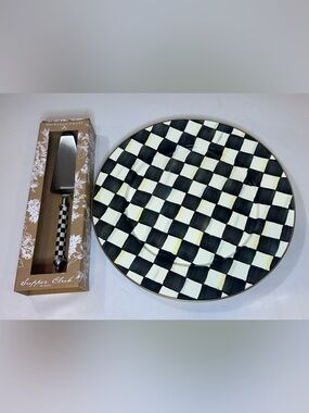 Mackenzie-Childs Black & White Courtly Check Round Serving Platter with Server
